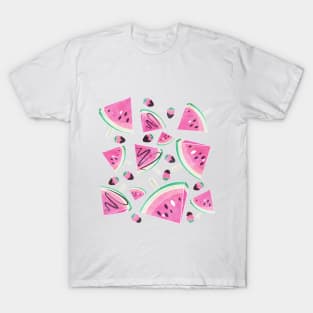 Watermelon popsicles, strawberries and chocolate // pink T-Shirt